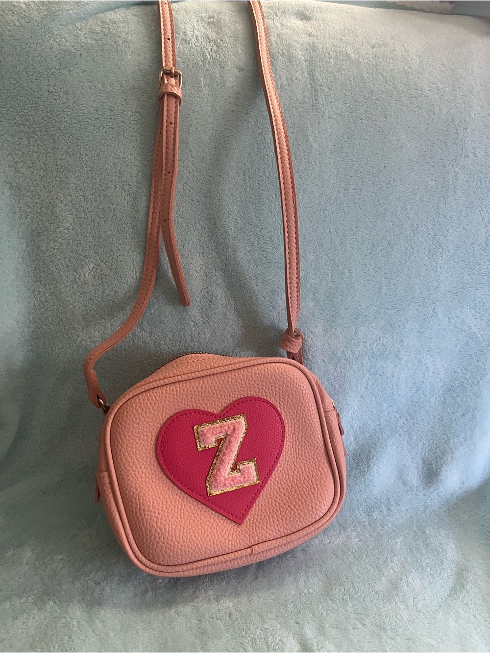 Pink Heart Patch Crossbody Camera Bag with 'Z' Accent